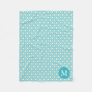 Mit Monogramm Aqua-Gelb-Diamanten Ikat Muster Fleecedecke