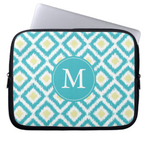 Mit Monogramm Aqua Lemon Diamond Ikat Muster Laptopschutzhülle