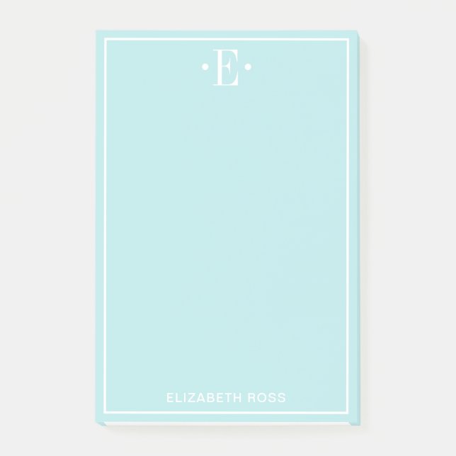 Mit Monogramm Aqua Post-it Klebezettel (Vorderseite)