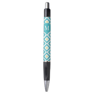 Mit Monogramm Aqua- und Yellow-Ikat-Muster Kugelschreiber