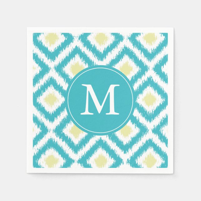 Mit Monogramm Aqua- und Yellow-Ikat-Muster Serviette (Vorderseite)
