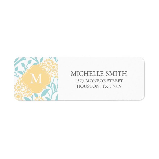 Mit Monogramm Aqua Yellow Floral Damask Muster (Vorne)