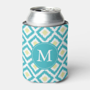 Mit Monogramm Aqua Yellow Ikat Diamonds-Muster Dosenkühler