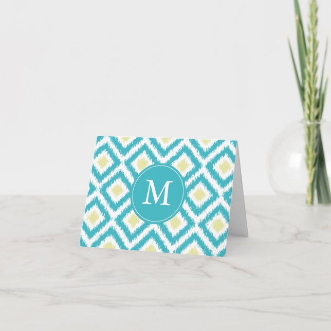 Mit Monogramm Aqua-Zitronen-Diamanten Ikat Muster (Vorderseite)