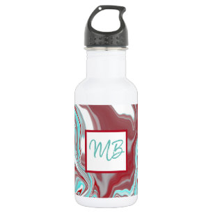 Mit Monogramm Aquamarin, Burgund, Rot und Weiß-Mar Edelstahlflasche
