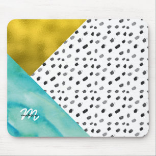 Mit Monogramm aquamarin- und Gold-Mixed-Medien Mousepad
