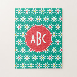 Mit Monogramm Aquamarine Daisy Dots Puzzle