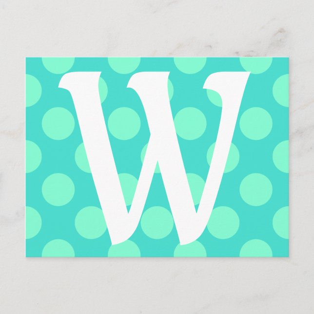Mit Monogramm Aquamarine Dots Postkarte (Vorderseite)