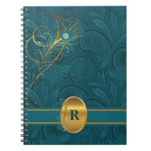 Mit Monogramm Aquamariner Pfau für den Schriftstel Notizblock