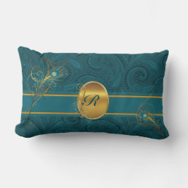 Mit Monogramm Aquamariner Pfau mit 2-seitigem Gold Lendenkissen