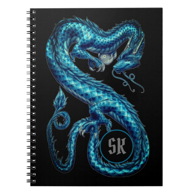 Mit Monogramm Aquamarines asiatisches Dragon-Noteb Notizblock (Vorderseite)