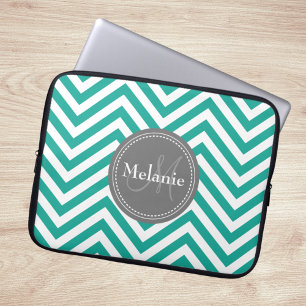Mit Monogramm Aquamarines Blau und Grau Zigzag Laptopschutzhülle