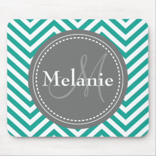 Mit Monogramm Aquamarines Blau und Grau Zigzag Mousepad