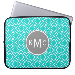 Mit Monogramm Aquamarines blaues Diamantmuster Laptopschutzhülle