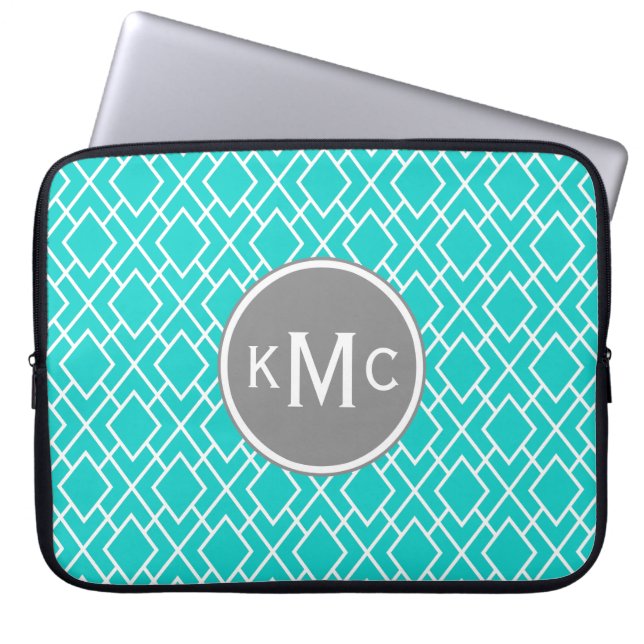 Mit Monogramm Aquamarines blaues Diamantmuster Laptopschutzhülle (Vorderseite)