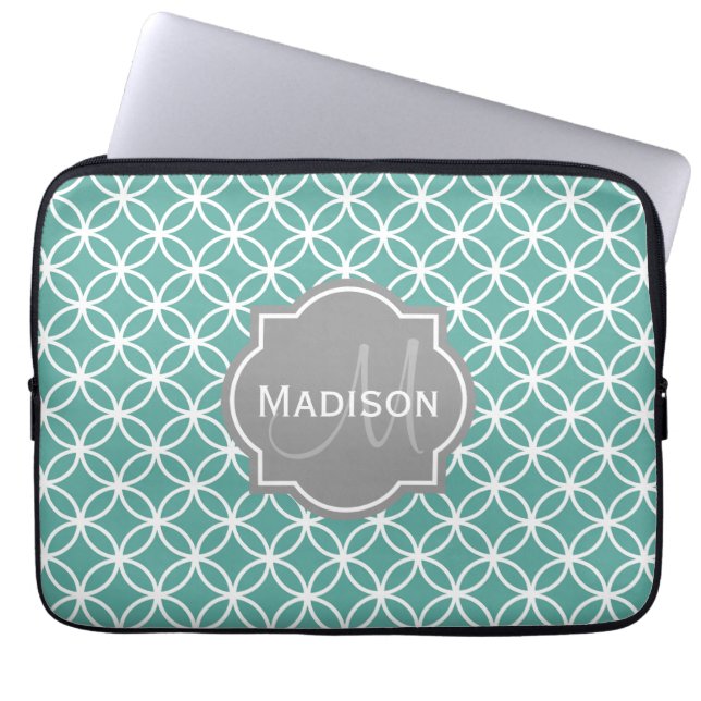 Mit Monogramm Aquamarines Lichtkreismuster Laptopschutzhülle (Vorderseite)