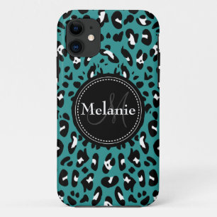 Mit Monogramm Aquamarines Schwarz-weißes Leopard-M Case-Mate iPhone Hülle