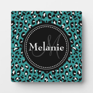 Mit Monogramm Aquamarines Schwarz-weißes Leopard-M Fotoplatte