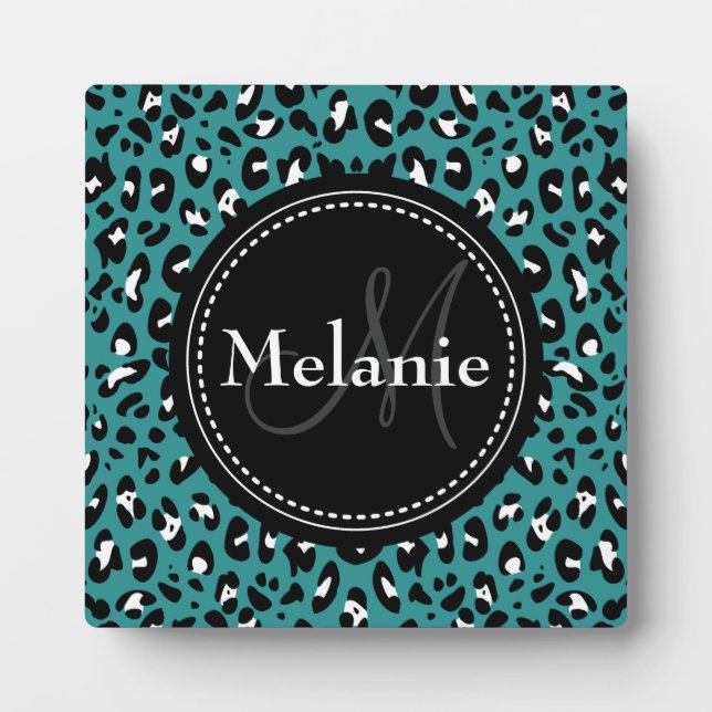 Mit Monogramm Aquamarines Schwarz-weißes Leopard-M Fotoplatte (Vorderseite)