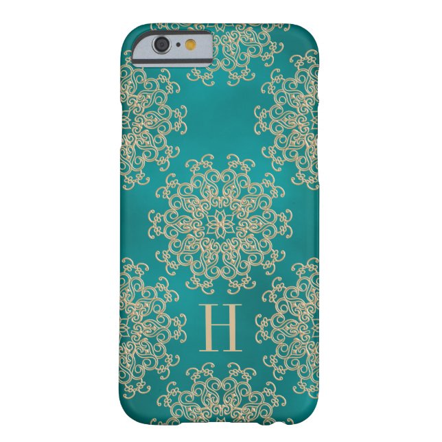 Mit Monogramm Aquamarines und Gold-Exotische Medal Case-Mate iPhone Hülle (Rückseite)