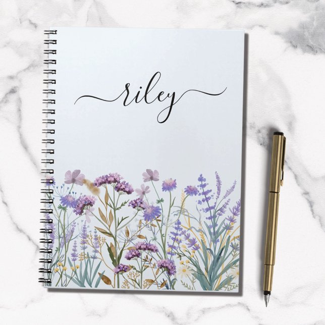 Mit Monogramm Aquarell Lila Wildblume Garten Notizblock (In situ)