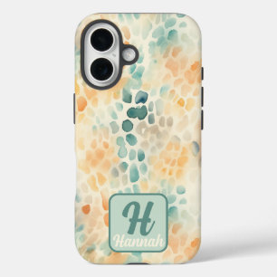 Mit Monogramm Aquarellblau iPhone 16 Hülle