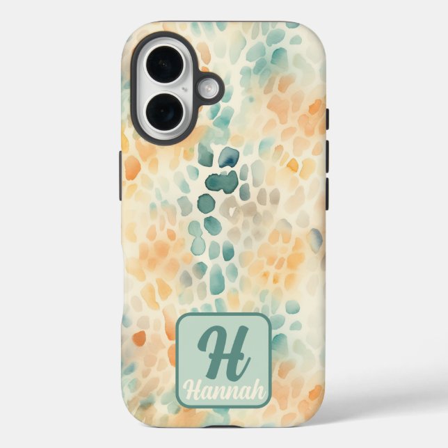 Mit Monogramm Aquarellblau Case-Mate iPhone Hülle (Rückseite)