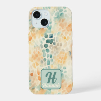 Mit Monogramm Aquarellblau iPhone 15 Hülle