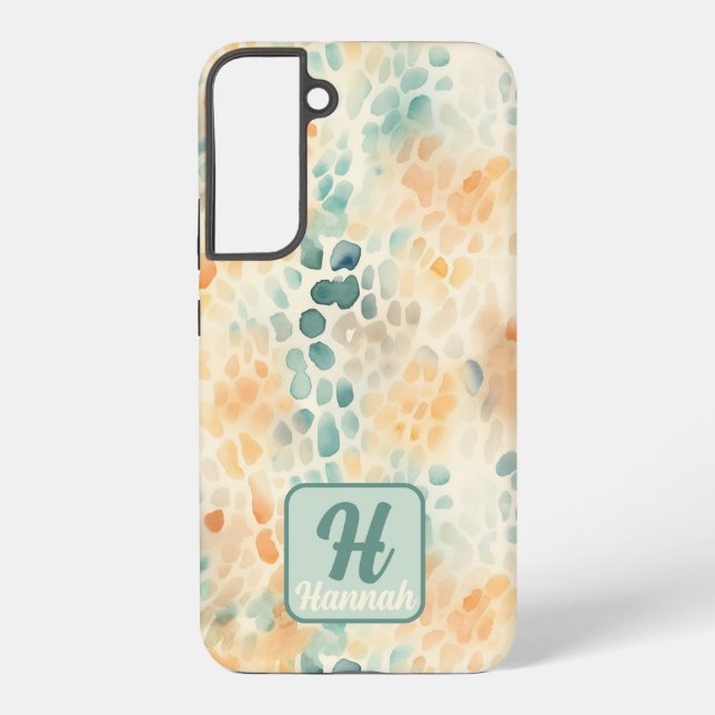 Mit Monogramm Aquarellblau Samsung Galaxy Hülle (Rückseite)