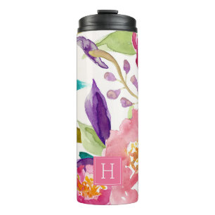 Mit Monogramm Aquarellblume Thermosbecher