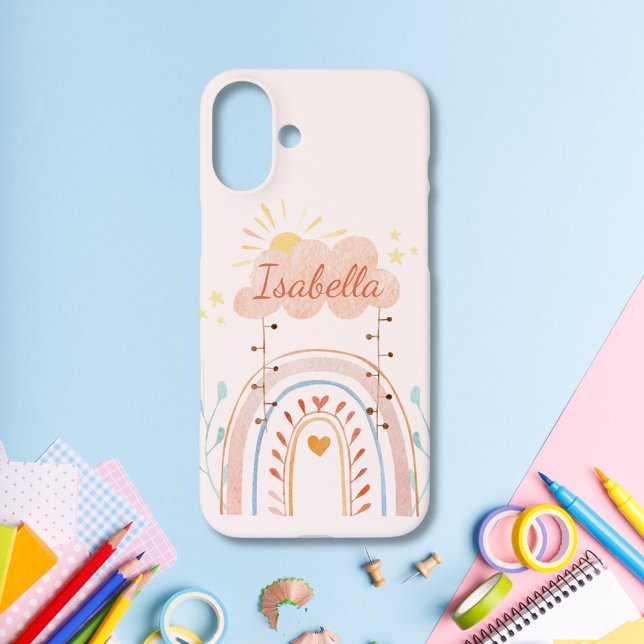 Mit Monogramm Aquarellfarbe Niedlich Regenbogen Ki Case-Mate iPhone Hülle (close up)