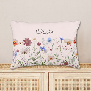 Mit Monogramm Aquarellfarben - Wildblume Wiese Dekokissen