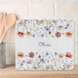 Mit Monogramm Aquarellfarben - Wildblume Wiese Schneidebrett
