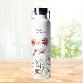 Mit Monogramm Aquarellfarben - Wildblume Wiese Trinkflasche