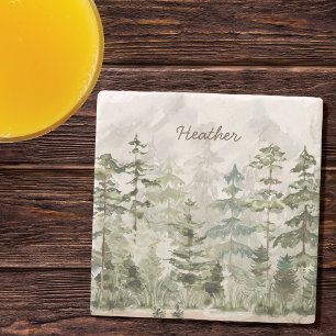 Mit Monogramm Aquarellwald Steinuntersetzer