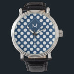 Mit Monogramm Armbanduhr<br><div class="desc">Die moderne Blaue Navy White Mit Monogramm Watch weist ein hübsches Farbmuster mit weißen Punkten auf. Personalisieren Sie es mit Ihrem ersten.</div>