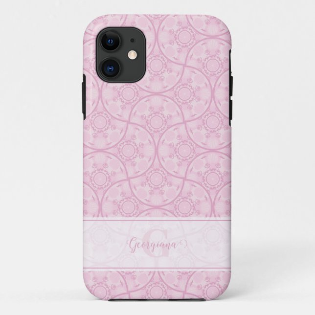 Mit Monogramm Art Deco Fans Preppy in Pink Mandala Case-Mate iPhone Hülle (Rückseite)