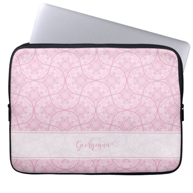 Mit Monogramm Art Deco Fans Preppy in Pink Mandala Laptopschutzhülle (Vorderseite)
