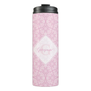Mit Monogramm Art Deco Fans Preppy in Pink Mandala Thermosbecher