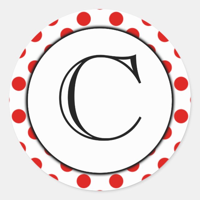 Mit Monogramm Aufkleber für Rot und Weiß Polka Dot (Vorderseite)
