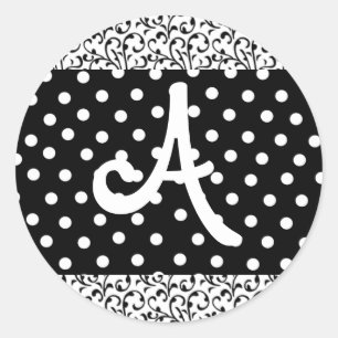 Mit Monogramm Aufkleber, schwarz-weiße Punkte und Runder Aufkleber