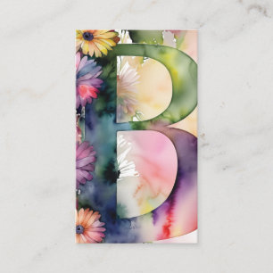 Mit Monogramm B Daisy Floral Watercolor QR-Logo Visitenkarte