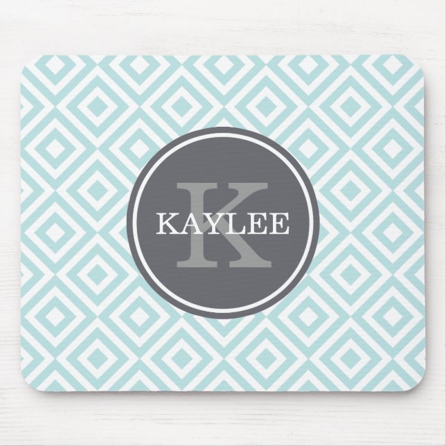 Mit Monogramm Baby Blue Geometric Diamond Muster Mousepad (Vorne)