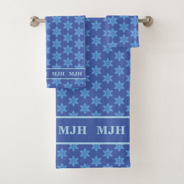 Mit Monogramm Badetuch Set - Blaue Schneeflocken (Insitu)