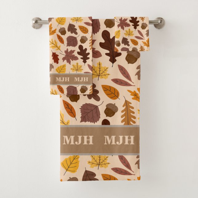 Mit Monogramm Badetuch-Set - Herbstblätter Badhandtuch Set (Insitu)