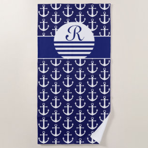Mit Monogramm Badetücher - Marine-Blau nautisch Strandtuch