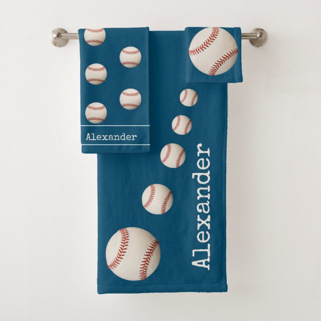 Mit Monogramm Baseball-blaues Sportbad Badhandtuch Set (Insitu)