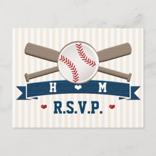 Mit Monogramm Baseball-Hochzeit-RSVP-Postkarte Einladungspostkarte