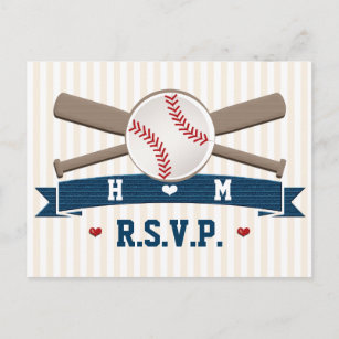 Mit Monogramm Baseball-Hochzeit-RSVP-Postkarte Einladungspostkarte