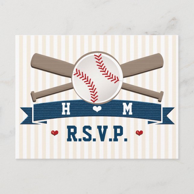 Mit Monogramm Baseball-Hochzeit-RSVP-Postkarte Einladungspostkarte (Vorderseite)